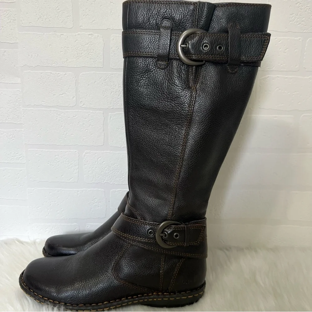 B O C Born Brown Leather Zip Up Granola Girl Boho Knee High Riding Boots 6.5